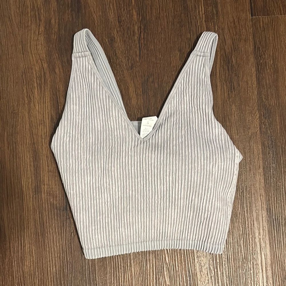 Gray Ribbed Women's Crop Top w/ padding